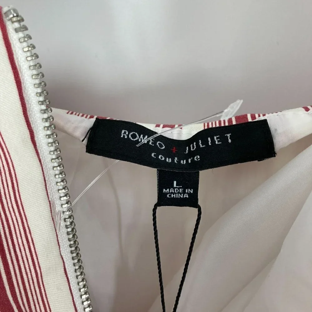 NWT Romeo + Juliet Couture red striped wide leg jumpsuit sz L - Picture 10 of 12